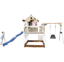 Tour de jeux avec toboggan, balançoire et bac à sable pour enfants dans le jardin