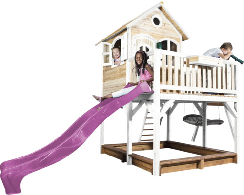 Spielhaus mit Rutsche, Sandkasten und Schaukel für Kinder