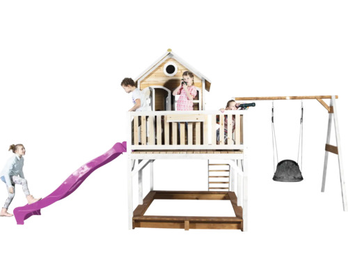 Spielturm mit Rutsche, Schaukel und Sandkasten für Kinder