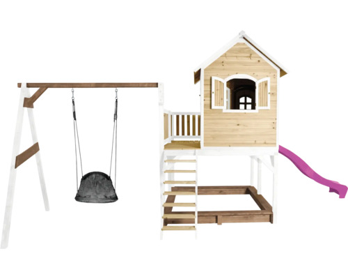 Spielhaus mit Schaukel und Rutsche für den Garten