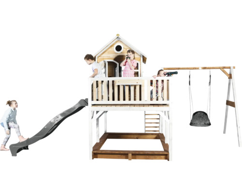 Spielturm mit Rutsche, Schaukel und Sandkasten für Kinder