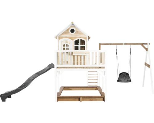 Spielhaus mit Rutsche, Schaukel und Sandkasten für den Garten