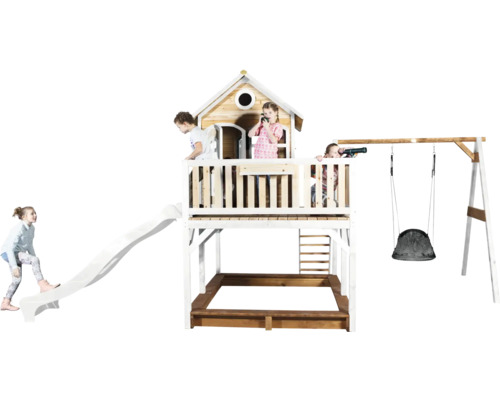 Spielhaus mit Rutsche, Sandkasten und Schaukel für Kinder