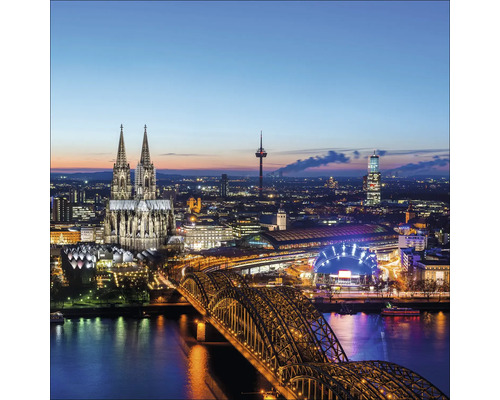 Vue sur la skyline de Cologne de nuit avec la cathédrale et le pont