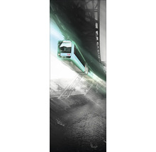 Schwebebahn mit der Nummer 18 auf der Strecke