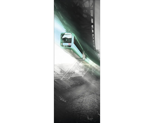 Schwebebahn mit der Nummer 18 auf der Strecke