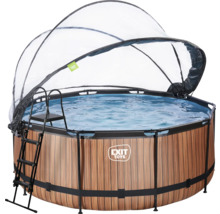 Kit piscine hors sol tubulaire EXIT WoodPool rond Ø 360x122 cm avec groupe de filtration à sable, bâche et échelle aspect bois-thumb-1