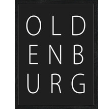 Dekoratives Wandbild mit dem Schriftzug Oldenburg im schwarzen Rahmen