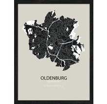 Oldenburg Stadtplan als Kunstdruck im Rahmen