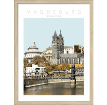 Image encadrée de Magdebourg avec des monuments et une rivière