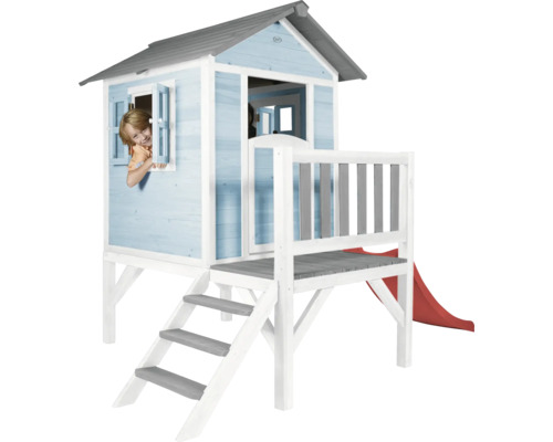 Cabane de jeux sur pilotis axi Lodge 240 x 167 bois bleu contenant toboggan