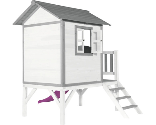 Holzspielhaus mit Rutsche und Treppe