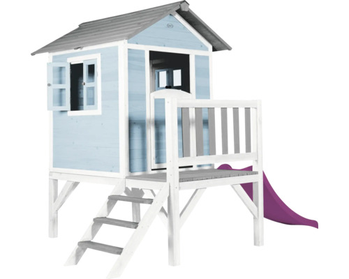 Cabane de jeux sur pilotis axi Lodge 240 x 167 bois bleu contenant toboggan