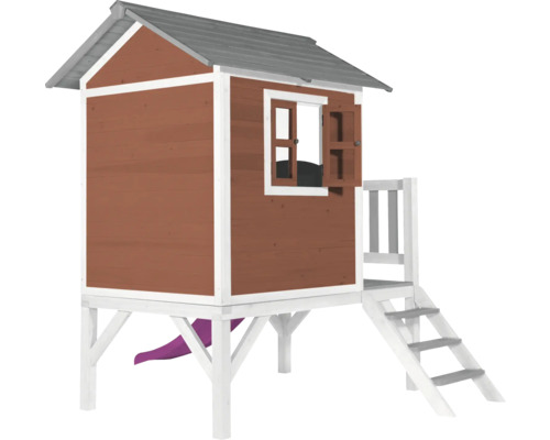 Cabane de jeux en bois avec toboggan et escalier