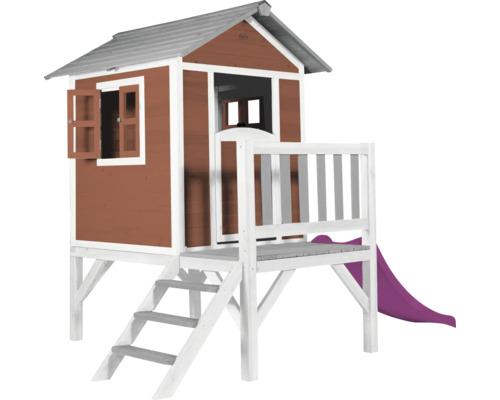 Cabane de jeux sur pilotis axi Lodge 240 x 167 bois rouge contenant toboggan