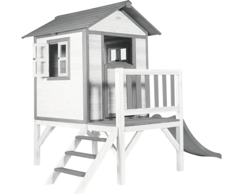 Cabane de jeux sur pilotis axi Lodge 240 x 167 bois gris contenant toboggan