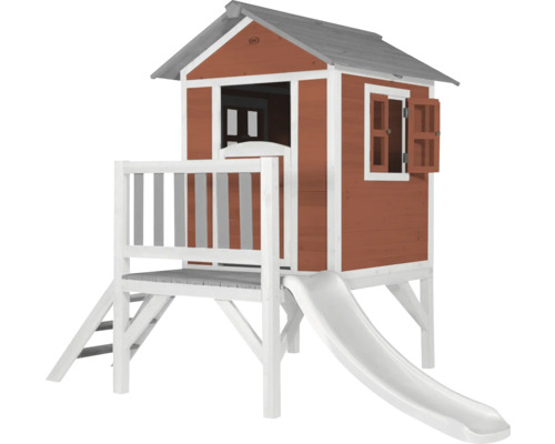 Spielhaus aus Holz mit Rutsche und Leiter