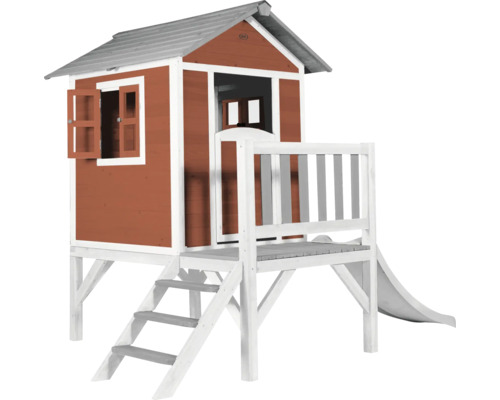 Cabane de jeux sur pilotis axi Lodge 240 x 167 bois rouge contenant toboggan