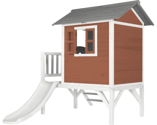 Spielhaus aus Holz mit Rutsche für den Garten