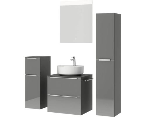 Badezimmer Set mit Waschtisch, Waschbecken, Spiegelschrank und Hochschrank