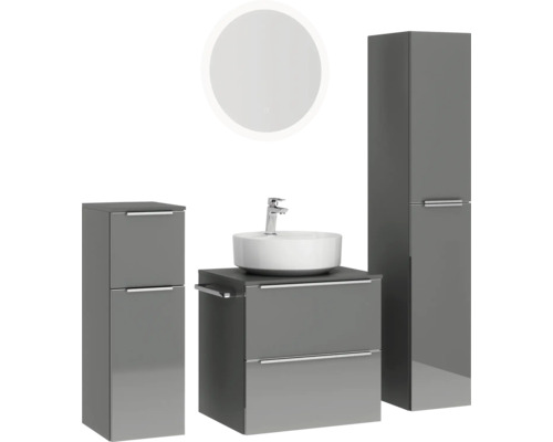 Badezimmerset mit Waschtisch, Aufsatzwaschbecken, Spiegelschrank und Hochschrank