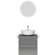 Badmöbel-Set NOBILIA Programm 3 BxHxT 61 x 169,1 x 48,7 cm Frontfarbe grau hochglanz mit Aufsatz-Waschtisch weiß und Spiegel rund mit LED-Beleuchtung Griffleiste chrom matt 348