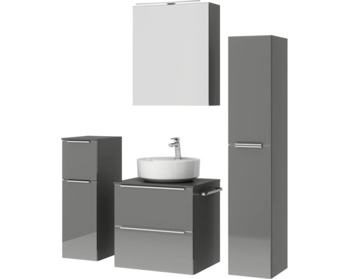 Badezimmer-Set mit Waschtisch, Waschbecken, Spiegelschrank und Hochschrank