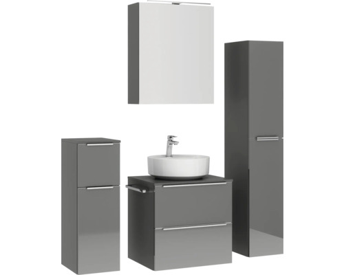 Modernes Badezimmerset mit Waschtisch, Waschbecken, Spiegelschrank und Hochschrank