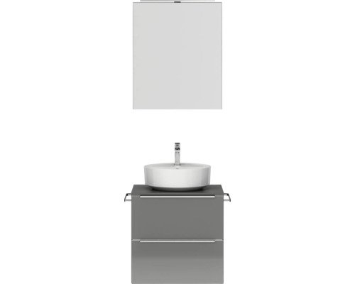 Badmöbel-Set NOBILIA Programm 3 BxHxT 61 x 169,1 x 48,7 cm Frontfarbe grau hochglanz mit Aufsatz-Waschtisch und Spiegelschrank 1-türig mit LED-Beleuchtung Griffleiste chrom matt 340