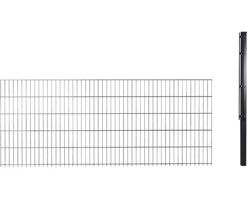 Erweiterungsset Doppelstabmattenset 6/5/6 inkl 1 Eckpfosten und Flachhalter 63 cm x 2,5m, anthrazit