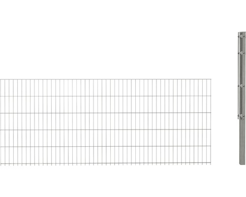 Erweiterungsset Doppelstabmattenset 6/5/6 inkl 1 Eckpfosten und Flachhalter 63 cm x 2,5m, feuerverzinkt