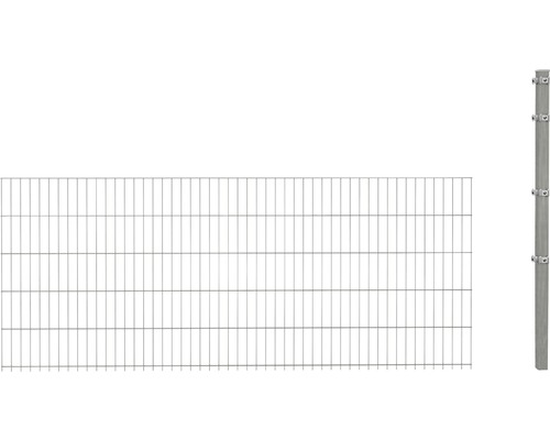 Erweiterungsset Doppelstabmattenset 6/5/6 inkl 1 Eckpfosten und Klemmhalter 63 cm x 2,5m, feuerverzinkt