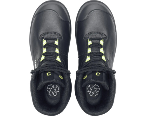 Chaussures de sécurité Uvex noires, modèle haut, vue de dessus