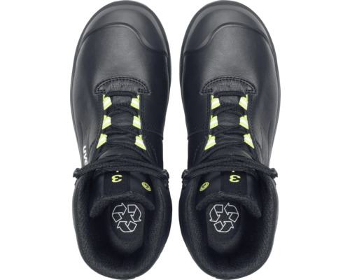 Chaussures de sécurité Uvex noires, montantes, vue du dessus