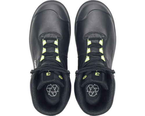 Vue de dessus d''une paire de chaussures de sécurité noires Uvex avec des lacets