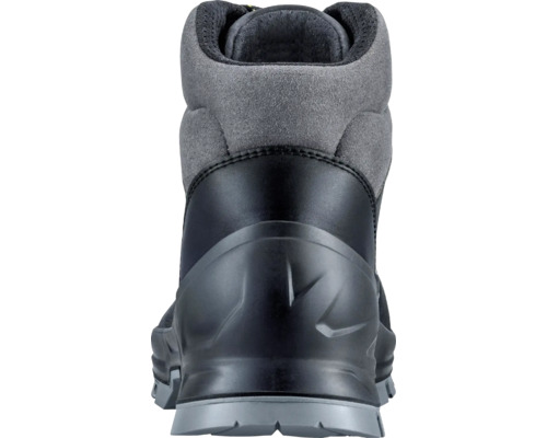 Vue arrière d''une chaussure de travail grise et noire.