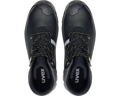 Vue de dessus d''une paire de chaussures de sécurité Uvex noires avec lacets