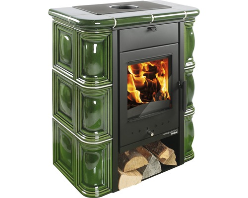 Poêle Haas&Sohn Tirol 343.15 céramique vert 6 kW avec compartiment pour le bois Poêle Haas&Sohn Tirol 343.15 céramique vert 6 kW avec compartiment pour le bois