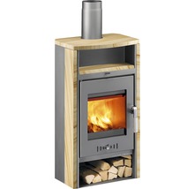 Poêle à bois avec compartiment à bois et raccord de tuyau de fumée