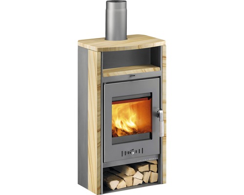 Poêle à bois avec compartiment à bois et raccord de tuyau de fumée