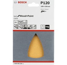 Papier abrasif Bosch P120, 100x150 millimètres, pour bois et peinture