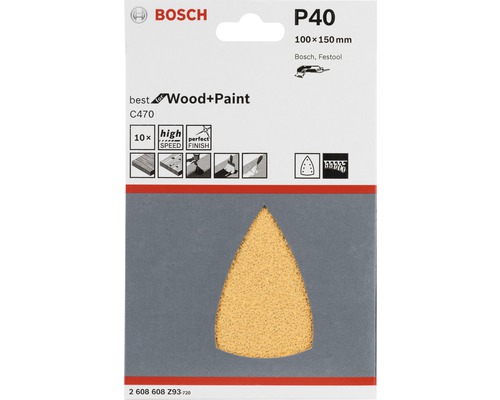 Set de feuilles abrasives Bosch P40 pour bois et peinture, 100 x 150 millimètres