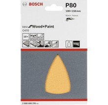 Jeu de papier abrasif Bosch P80 pour bois et peinture, 100x150 millimètres