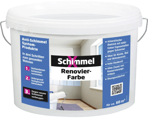Peinture murale SchimmelX peinture anti-moisissures blanc 10 l Seau de peinture de rénovation anti-moisissures pour environ 60 mètres carrés