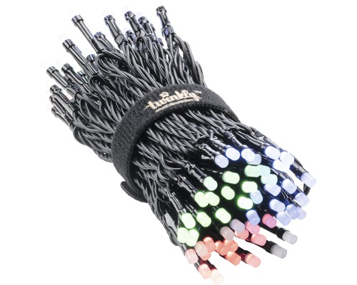 Guirlande lumineuse regroupée avec LED multicolores et logo Twinkly sur le velcro