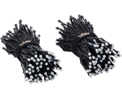 Deux guirlandes lumineuses Twinkly avec des câbles noirs et des lumières LED blanches.