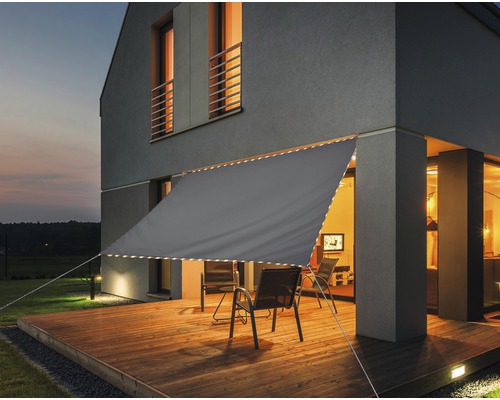 Voile d'ombrage rectangulaire avec LED gris argent avec protection contre la pluie 300x400 cm