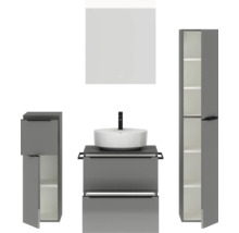 Ensemble de salle de bains avec meuble-lavabo, vasque à poser, armoire de toilette et armoires hautes