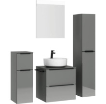 Ensemble de salle de bains gris avec lavabo, meuble sous-lavabo, armoire de toilette et armoire haute pour la salle de bains