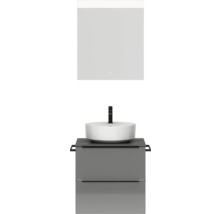 Badmöbel-Set NOBILIA Programm 3 BxHxT 61 x 169,1 x 48,7 cm Frontfarbe grau hochglanz mit Aufsatz-Waschtisch weiß und Spiegel mit LED-Beleuchtung Griffleiste schwarz 333